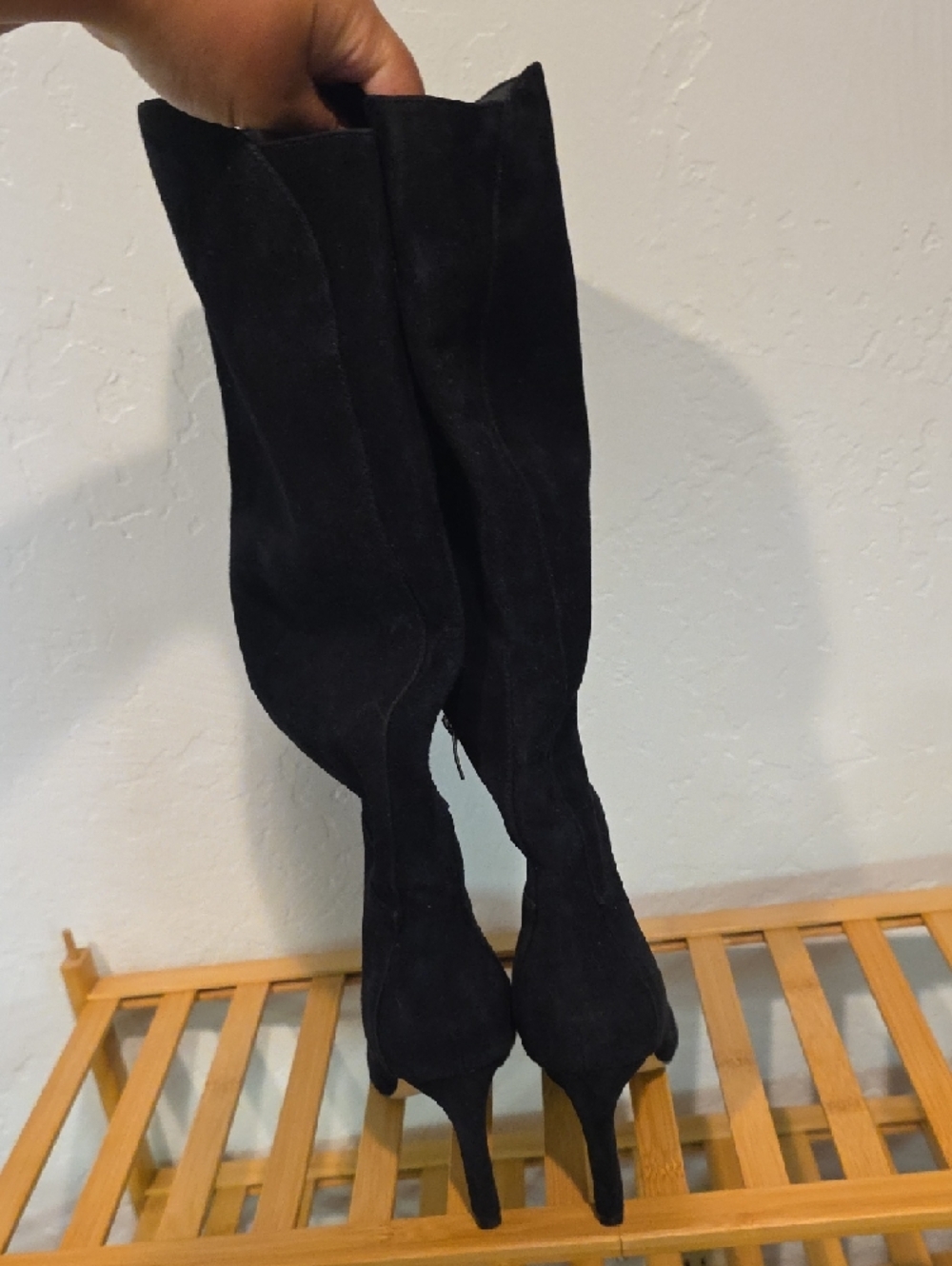 New* Black Suede Knee-High Women's Boots - Picture 3 of 5